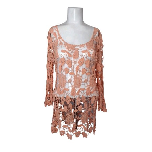 Ruby Brand Open Crotchet Lace Floral Tunic Top Size S Festival Boho Cover Up - Picture 1 of 7